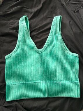Zenana - Green Ribbed Reversible V-Neck or Square Neck Brami - Women